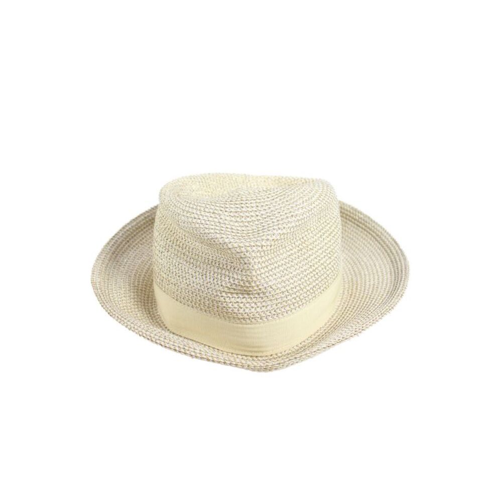 Eric Javits Womens Pull On Fedora Hat Beige Gold Metallic